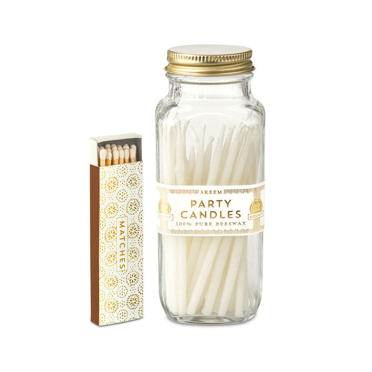 Party Candles with Match Box In Glass Jar White
