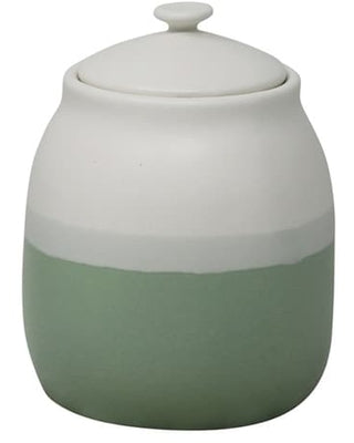 White & Green Ceramic Covered Jar