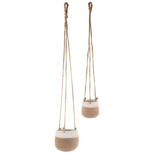 Hanging Woven Jute Basket Planter Two Tone