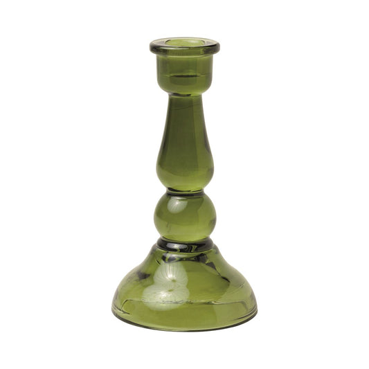 Tall Dark Green Glass Taper Holder